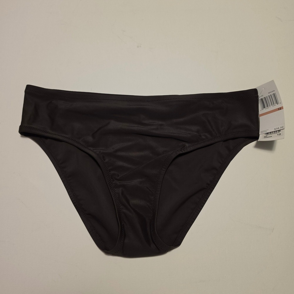Be Creative Solid Brown Mid Rise Bikini Swim Bottoms Size 12 NWT